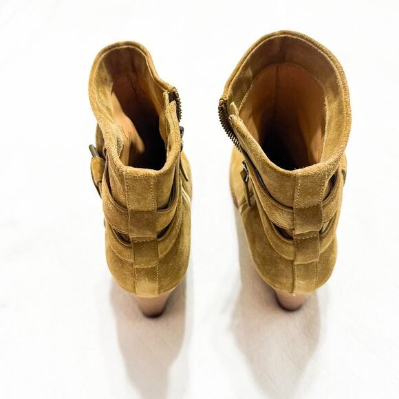Aerin Colworth Tan Suede Leather Ankle Heeled Block Bootie Size 10 NWOB - Picture 5 of 6